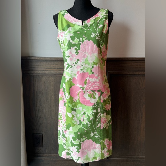 Talbots Dresses & Skirts - Talbots Green and Pink Floral Midi Shift Dress 8